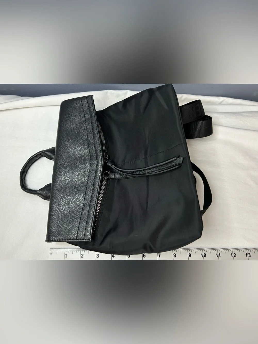 Botkier Backpack Bag Small Medium Black‎ Nylon Faux Leather Logo Straps Cute Y2K